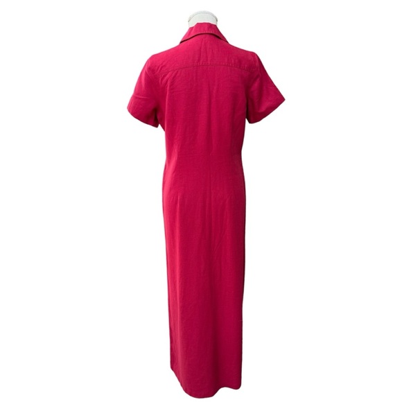 Vintage Womens Red Maroon Linen Blend Buttons Down Short Sleeve Maxi Dress Sz. M - Picture 3 of 14